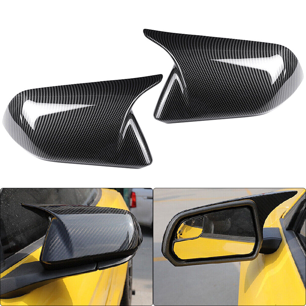 Horn Style Rearview Side Mirror Cover Carbon Fiber Black for Mustang 2015-2022