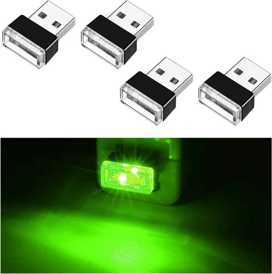 4Pc USB LED Car Interior Light Neon Atmosphere Ambient Lamp Bulb Accessory Green