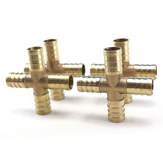 4X 9/16 14mm HOSE BARB 4 WAY Cross Brass Pipe Fitting Thread Gas Fuel Water Air