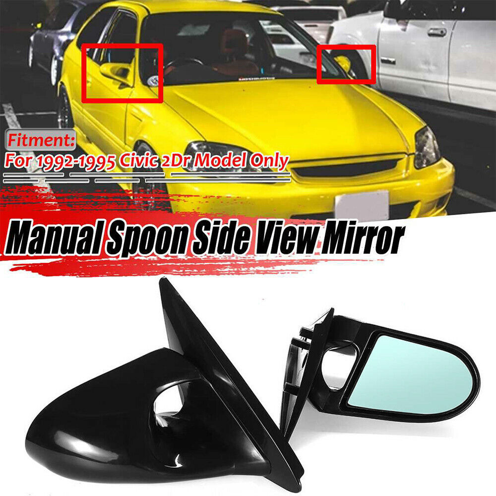 Pair Manual Rear View Side Mirror Fit for Honda for Civic EG EX 2Dr 1992-1995 Black