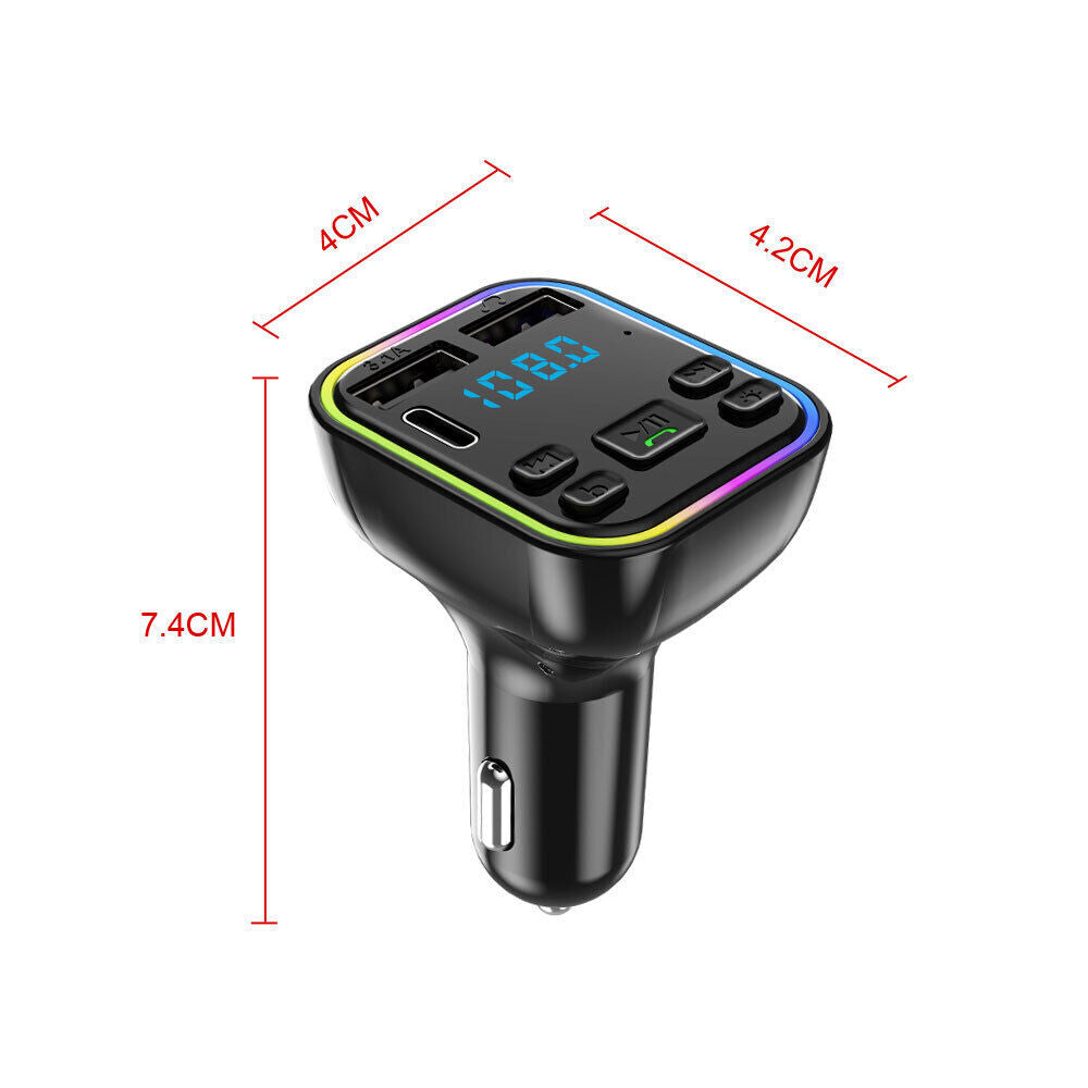 Bluetooth 5.0 Wireless FM Transmitter Adapter Car 2USB PD Charger AUX Hands-