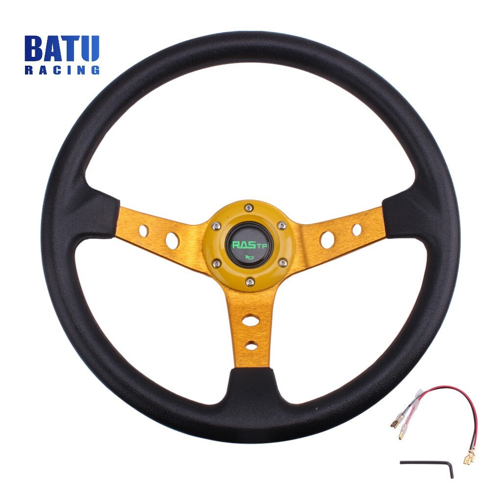 Gold 13.5 Universal 9.5cm Deep Dish PVC GRIP Drifting Racing Steering Wheel