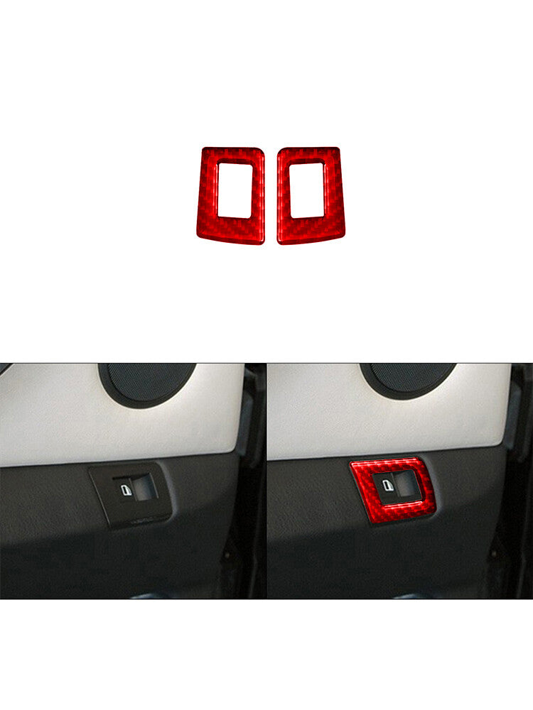 2X Red Carbon Fiber Rear Window Regulator Trim for BMW X5 2000-2006