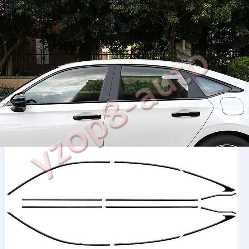 12x for Honda for Civic 2022-2023 Sedan Black Stainless Full window Cover Strip Trim