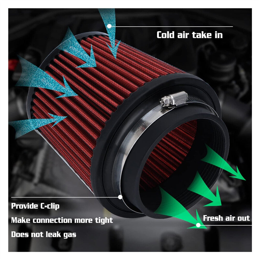 4 100mm Red Inlet Car Truck Air Intake Cone Dry Air Filter w/ Filter Sock Cover