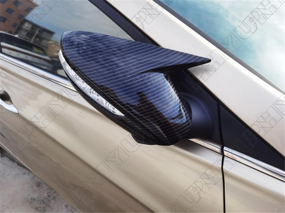 Carbon Fiber Look Ox Horn Rear View Mirror Cover Trim for Hyundai Sonata 2011-14