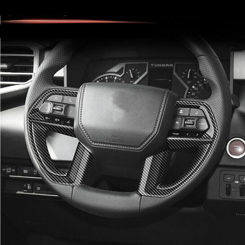 2P Carbon Fiber Look Steering Wheel Decor Frame Trim for Toyota Tundra 2022-2024
