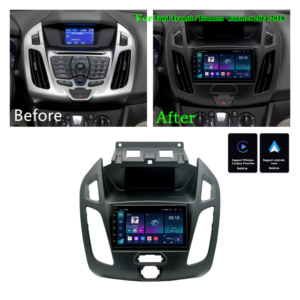For 14-18 for Ford Transit Connect Carplay Stereo Radio GPS Nav FM BT WIFI Player 7