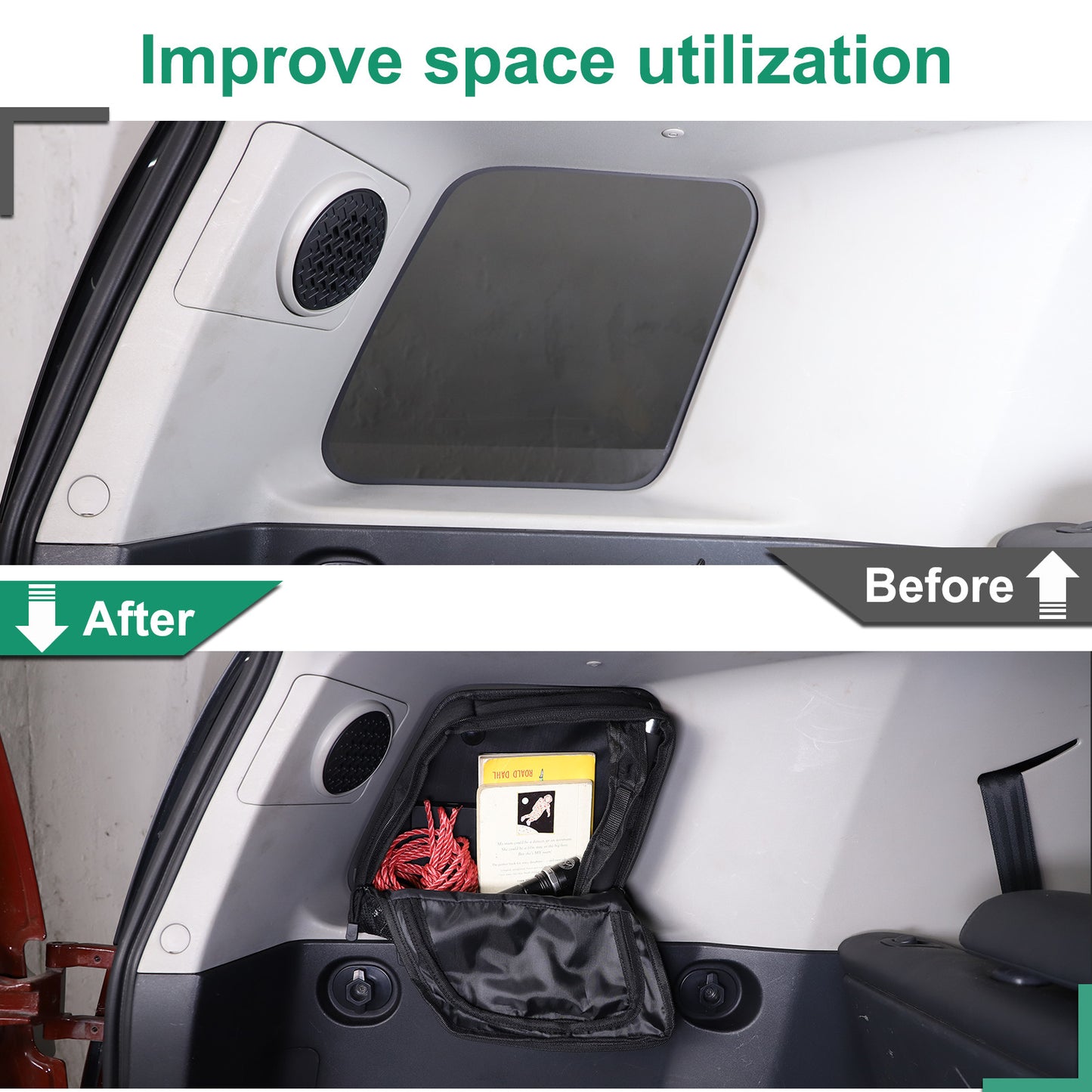 Rear door window left-side storage pocket for FJ Cruiser 2007-2021, Black. n