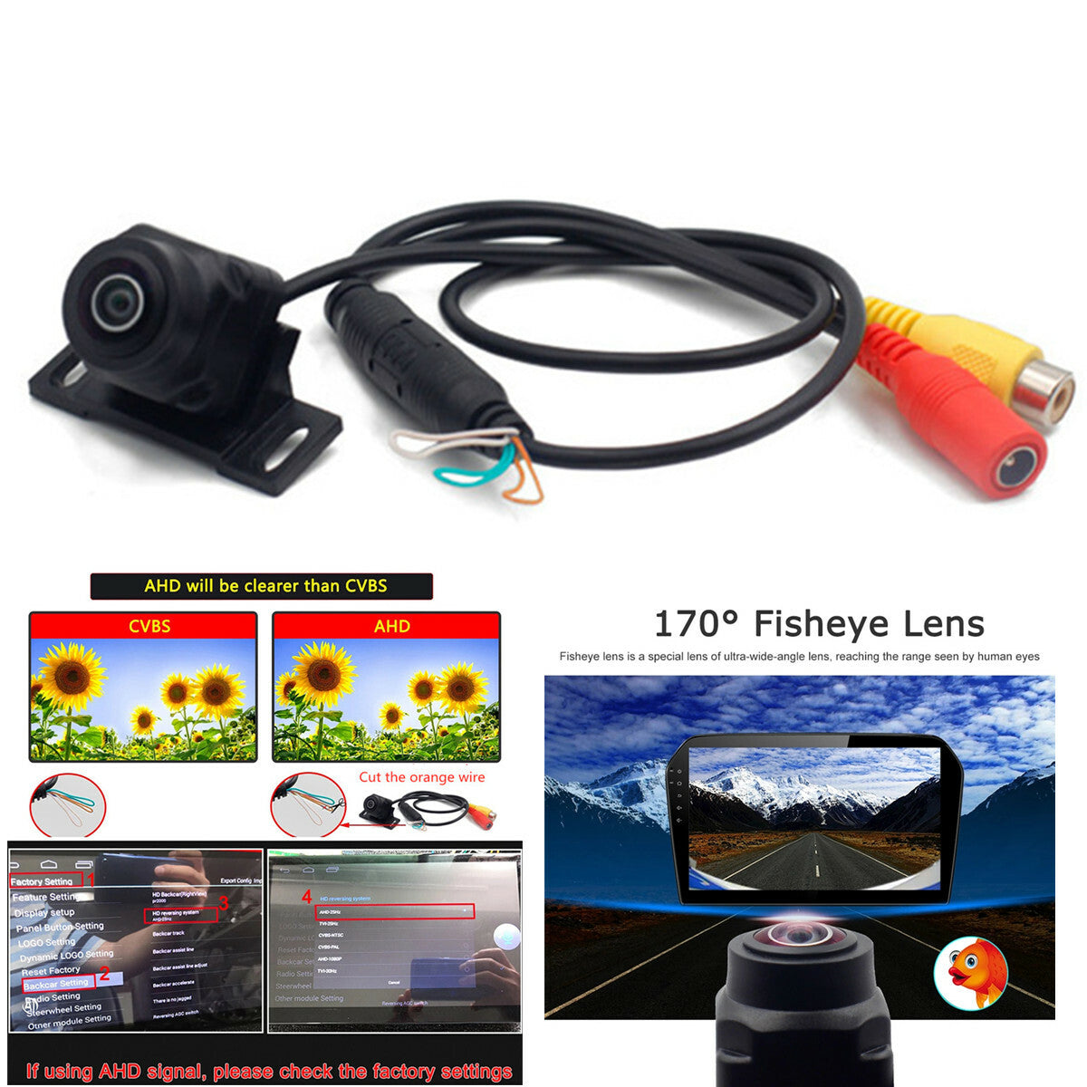 170 1080P Fisheye Lens Car Reverse Backup Parking Rear View Camera Night Vision