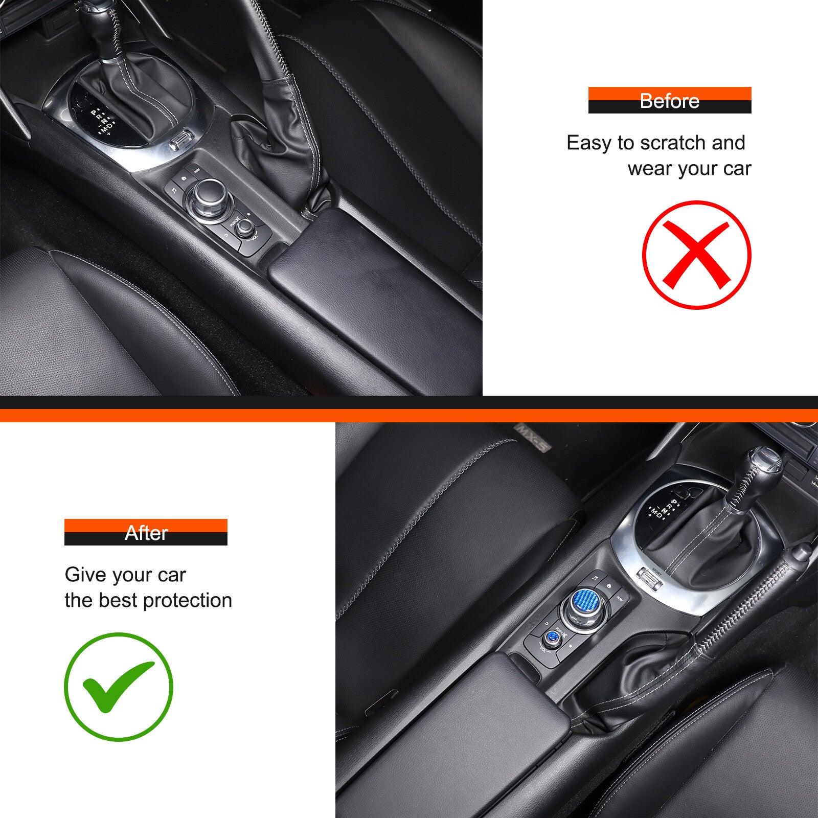 Multimedia Knob Protective Case with Blue Carbon Fiber Sticker for Mazda MX-5 Miata 2016-2022 n