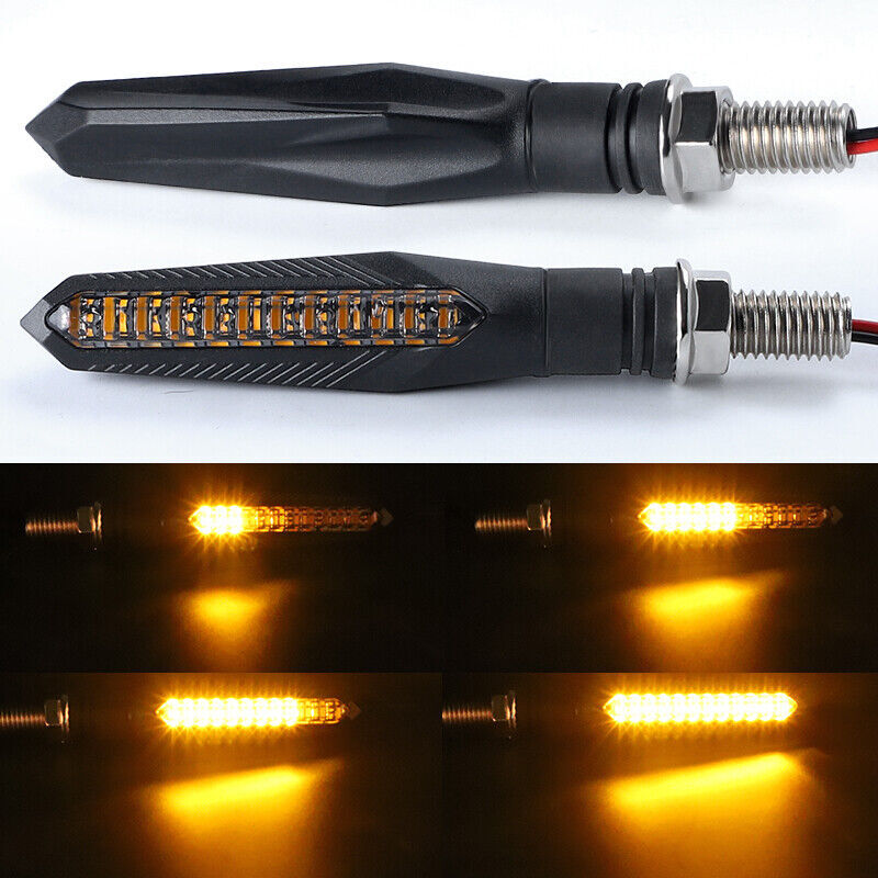 2PC Motorcycle LED Turn Signal Indicator Sequential Flowing Water Amber Light US