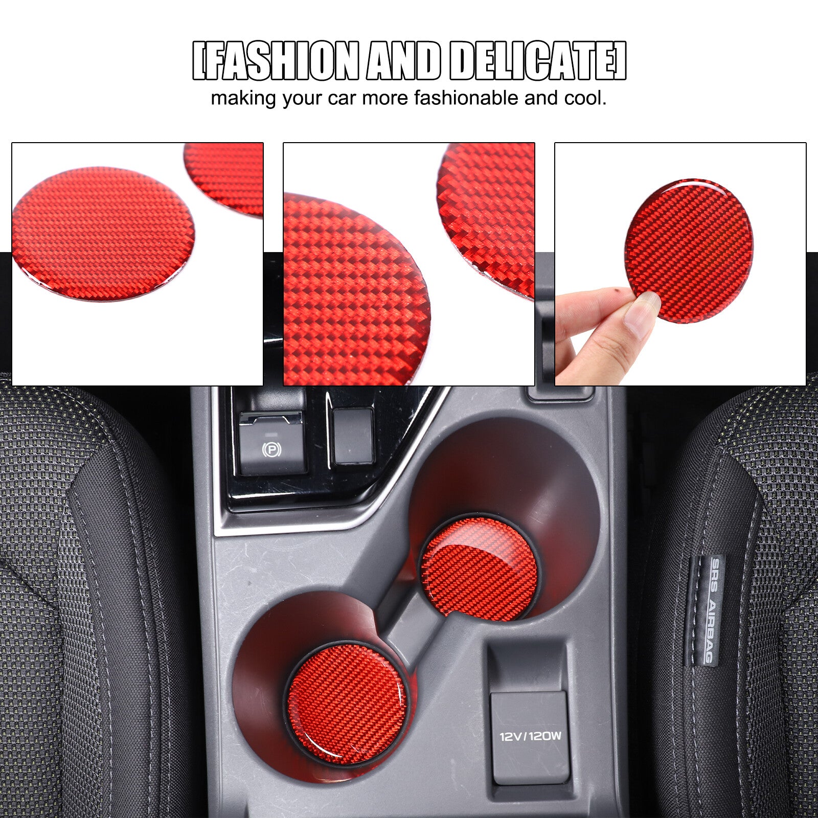 Red carbon fiber center cup holder sticker for Subaru Crosstrek 23-24- n