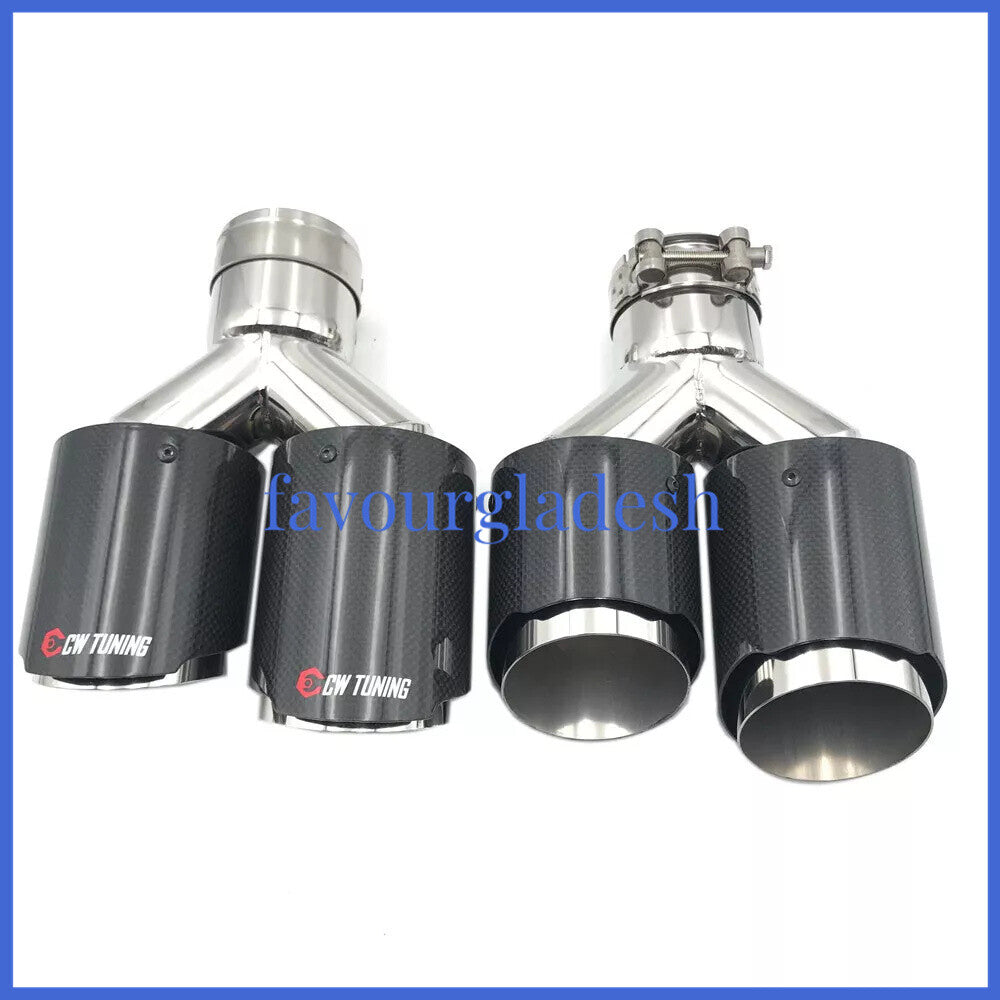 2PCS: ID:57mm OD:101mm Akrapovic Glossy Carbon Fiber Universal Dual Exhaust Tip