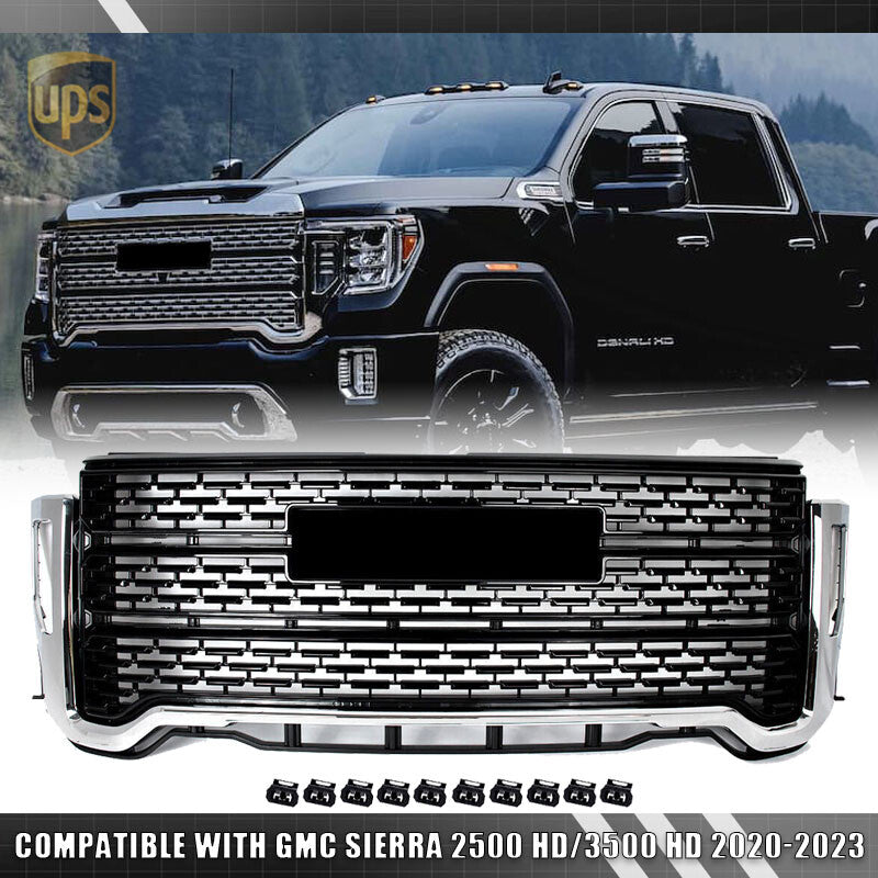 CHROME BLACK Bumper Grille Denali Style for GMC for Sierra 2500 HD/3500 HD 2020-23