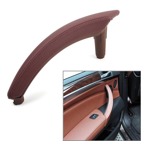 1Pcs Red Brown Door Trim Pull Handle Left Side Real Leather Fit for BMW X5 X6 E70