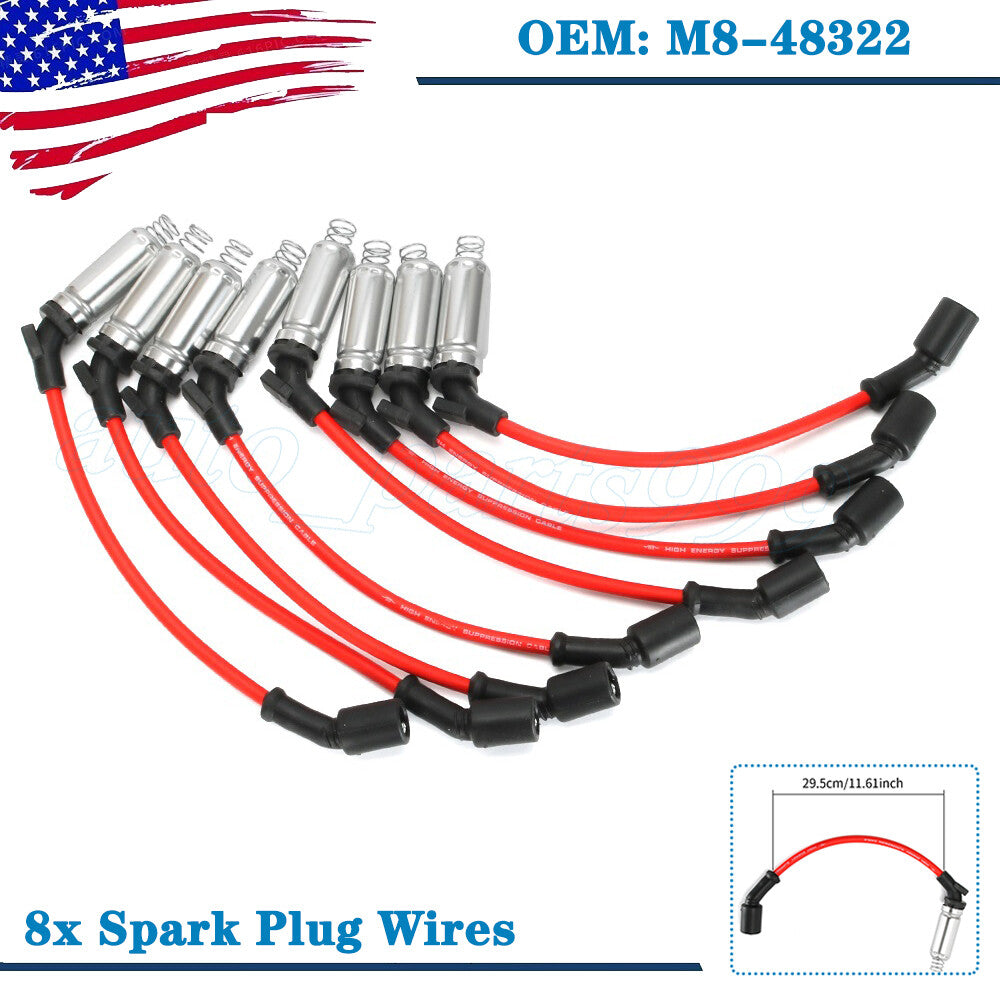 8x M8-48322 Perfect spark plug wires for GMC LS1 VORTEC 4.8, 5.3, and 6.0L engines. n