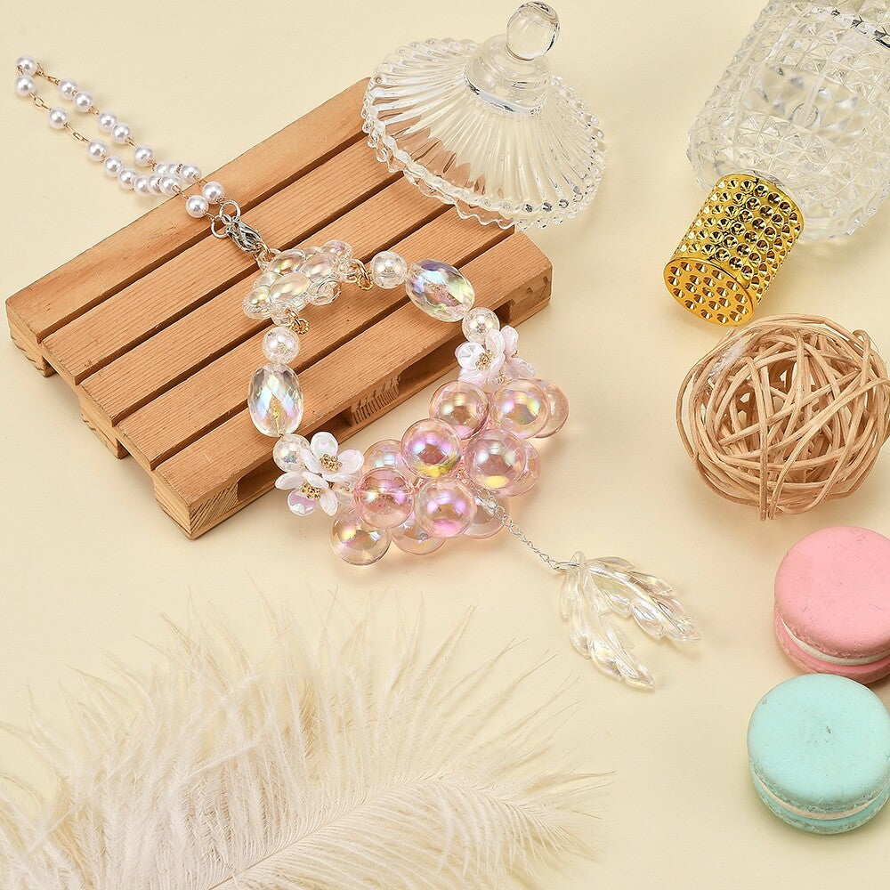 Car Rear View Mirror Hanging Acrylic Glass Bead Pink Pendant Charms Car Decor
