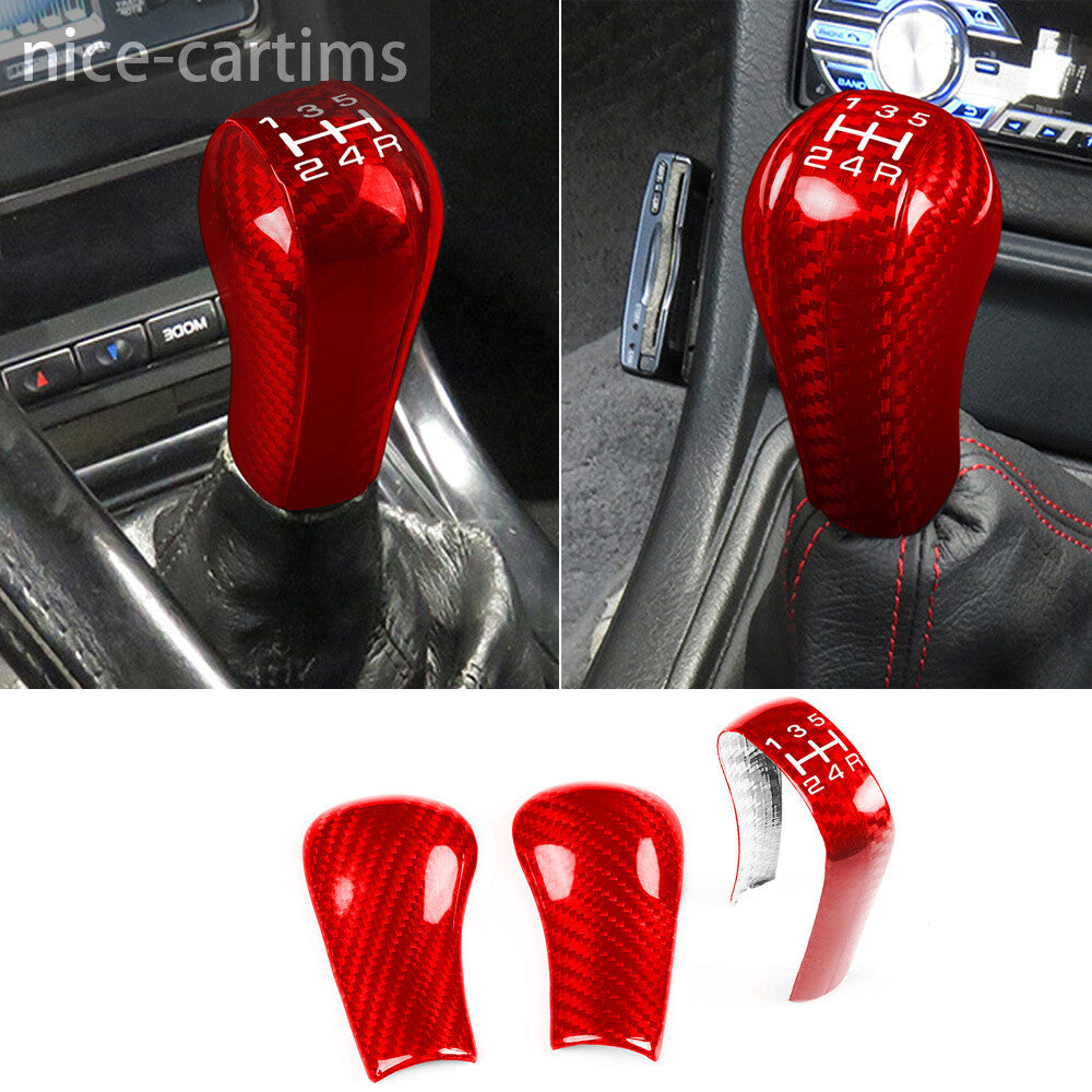 3¡ÁRed Carbon Fiber Gear Shift Knob Panel Set Trim Kit for Nissan GTR R32 R33 R34