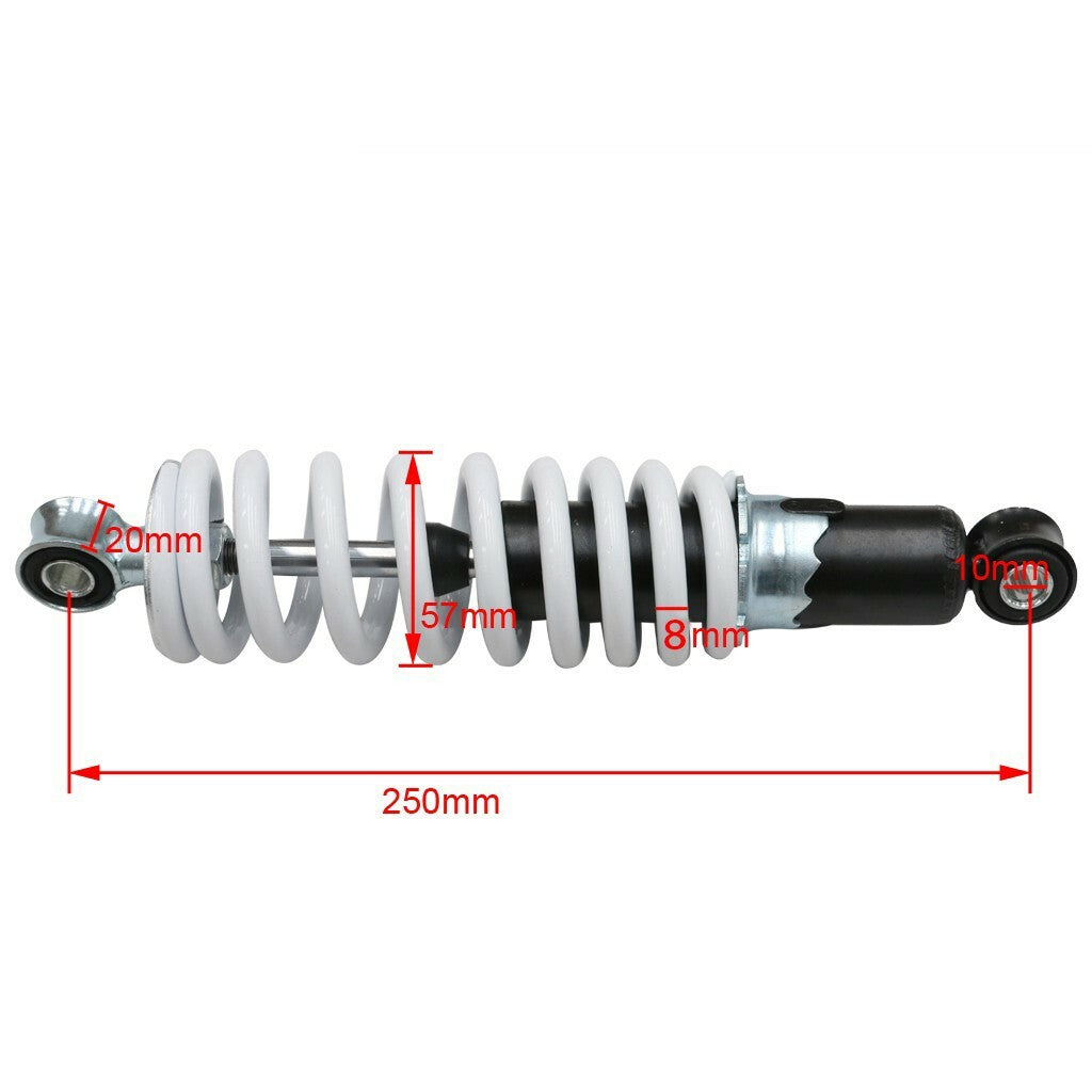 600 lbs, 250 mm, 9.8-inch rear shock suspension suitable for all-terrain vehicles, 4-wheelers, and for mini bikes.