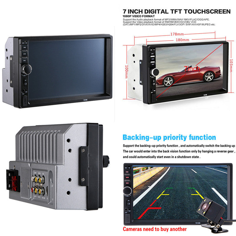 2 Din Car Radio Audio Stereo MP5 Player Support 7 Bluetooth Touch Screen Camera