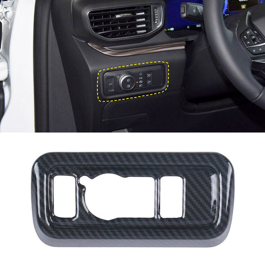 Carbon Fiber Black Car Head Light Switch Cover Trim Frame for Ford Explorer