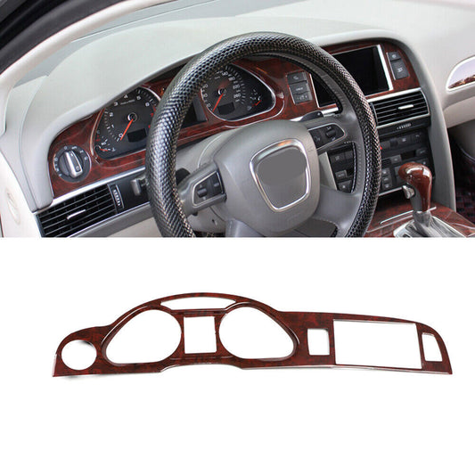 for Audi A6 2008-11 Brown Wood Grain Inner Instrument Board Frame Trim Cover 1P