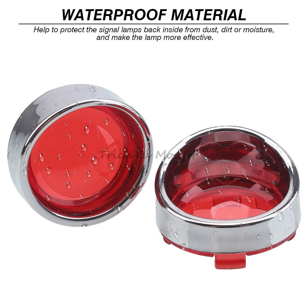 for Harley Softail Dyna 4PCS Red Lens Turn Signal Covers w/Chrome Visors Bezels Q