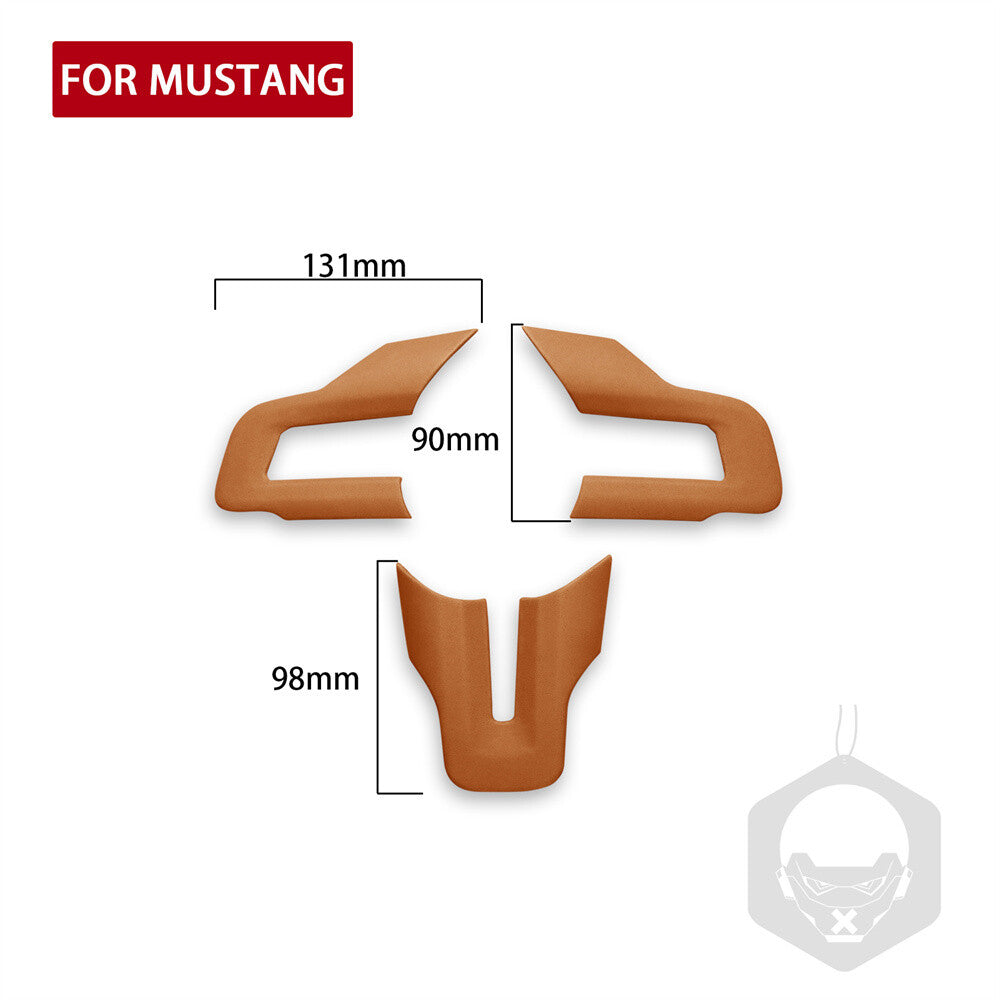 PU Leather Brown Interior Steering Wheel Button Cover for Ford for Mustang 2015-2023