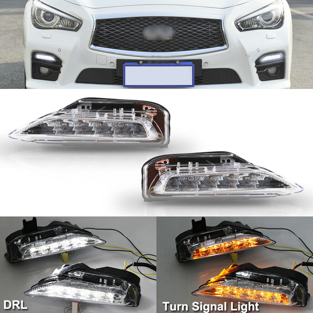 2PCS Sequential Front Turn Signal Lamp DRL Fog Lights for Infiniti Q50 2014-2020