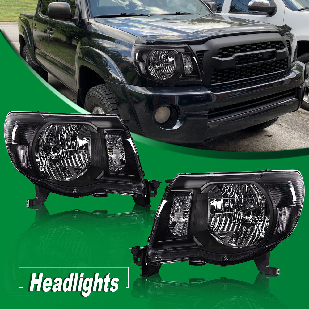 Headlights Left and Right Dual Set Fits 2005 - 2011 for Tacoma Assembly Black - v