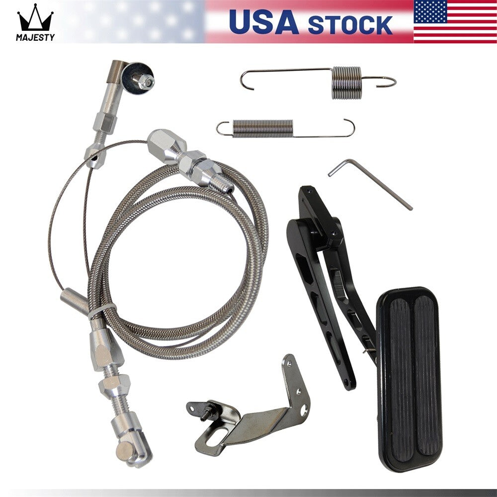 Universal Gas Pedal Black + 36 SS Throttle Cable Bracket Spring Kit Hot Rod
