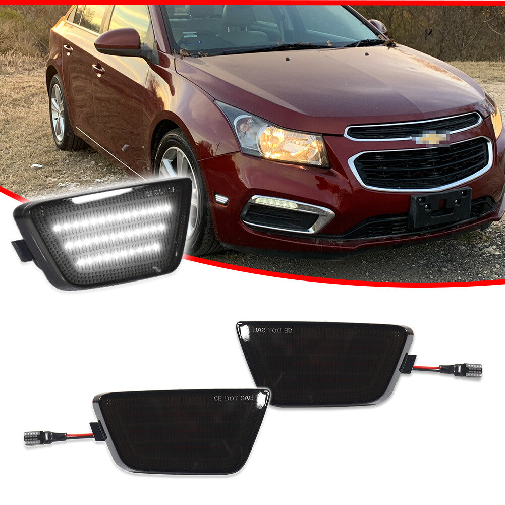 Smoked Lens White Front Bumper Side Marker Lights Pair For 2011 - 2015 for Cruze - v