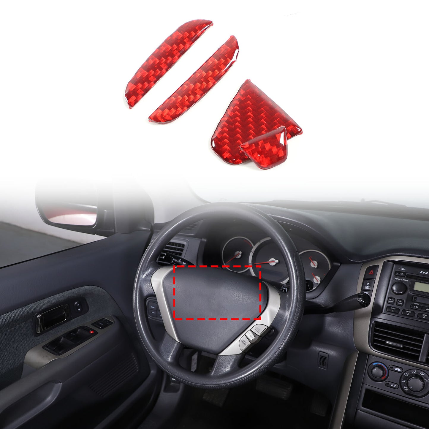 Red carbon fiber center steering wheel logo sticker for Honda Pilot 2003 - 2008 - n