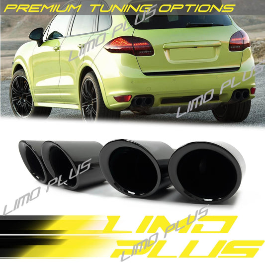 Gloss black exhaust tips and tailpipes for Porsche for Cayenne 2011, 2012, 2013, and 2014 models. Q