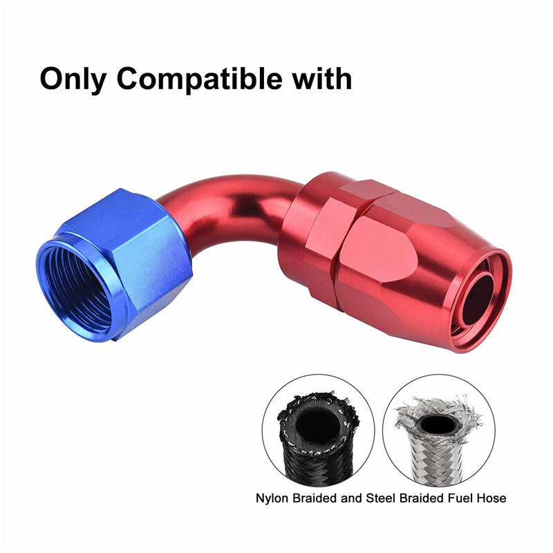 2pcs 8AN AN8 90 Degree Swivel Hose End Fitting Adapter for Braided CPE Fuel Line