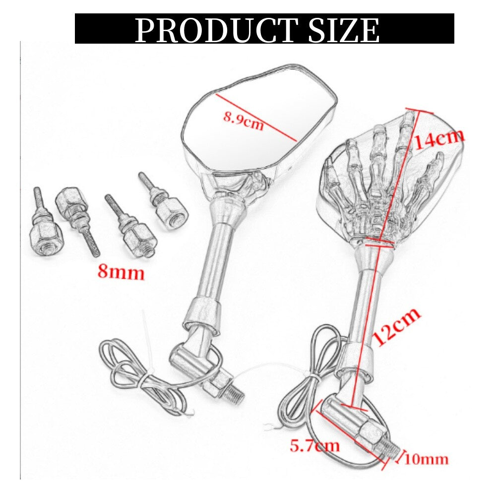Motorcycle 8mm/10mm skeleton hand rearview mirror with turn signal - n