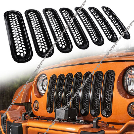 for Jeep for Wrangler JK JKU 07-17 Glossy black Front Insert Mesh Grille Trim Cover