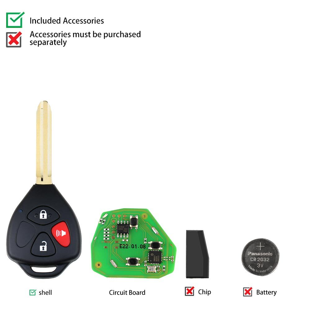 5Pcs XKTO04EN Wire Remote Key for Toyota Flat Right 3 Buttons Triangle HK