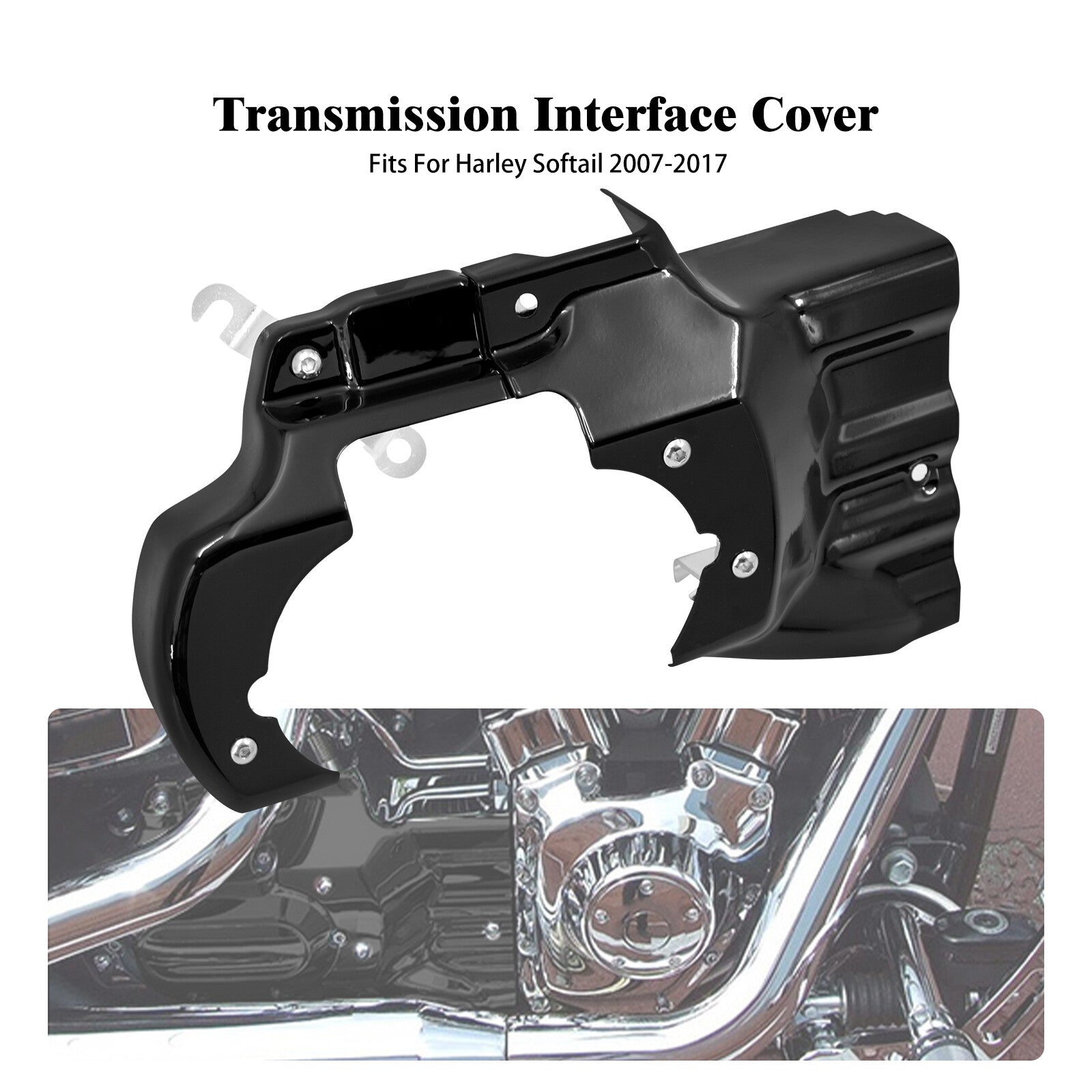 Black Engine Transmission Interface Trim Cover for Harley Softail Fat Boy 07-17