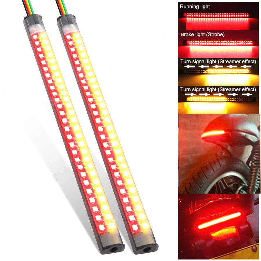 2pcs Flexible Motorcycle LED Strip LED Brake Stop Turn Signals Running Light Q