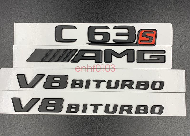 Matte black C63s AMG V8 BITURBO Trunk Emblem Badge Sticker For AMG
