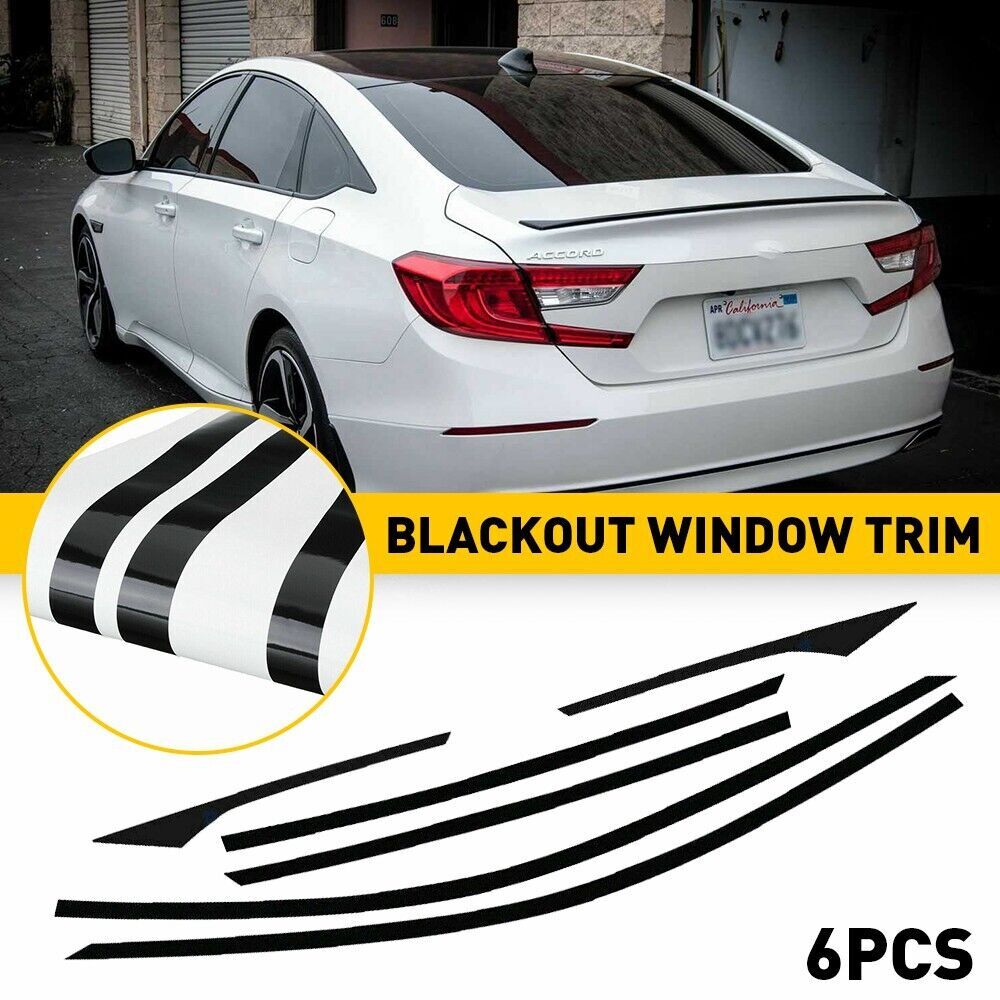 6x Glossy Black Fits 2018-2022 for Honda Accord Chrome Delete Blackout Window Trim