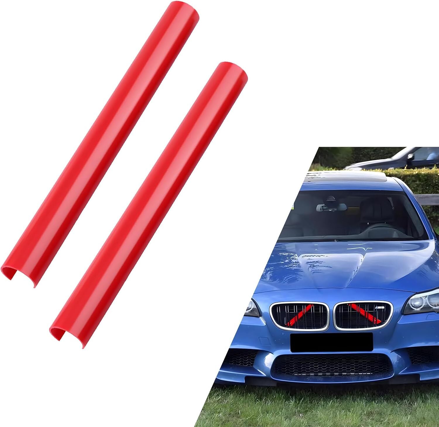2-Piece Red V-Support Car Front Grille Trim Cover for 1 2 3 4 F22 F31- n