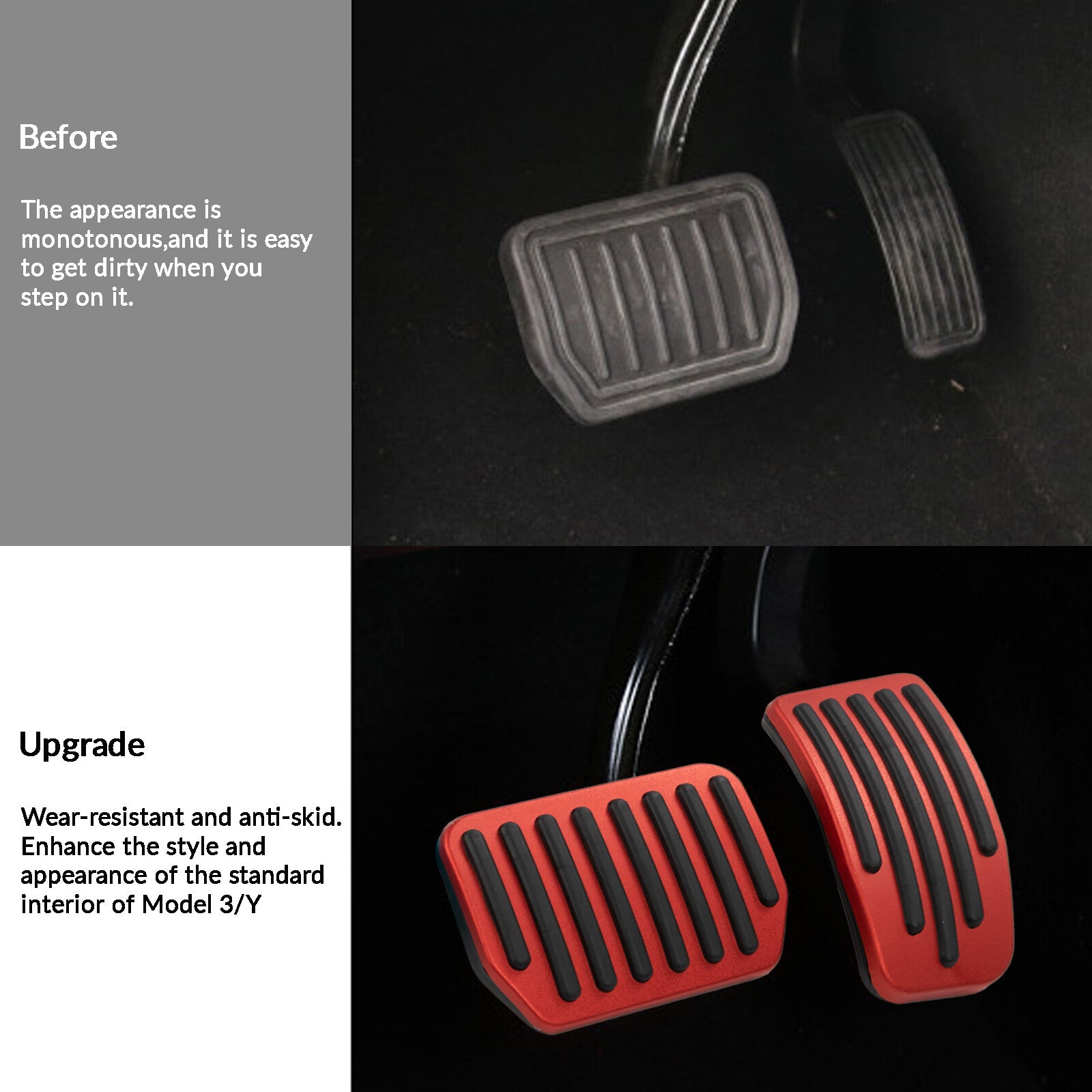 Footrest pedal anti-slip protective cover accessory for Model 3/Y 2019 - 2023, red. n