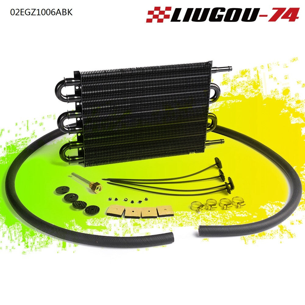 Universal 6 Row Aluminum Remote Transmission Oil Cooler Radiator Converter Kit - v