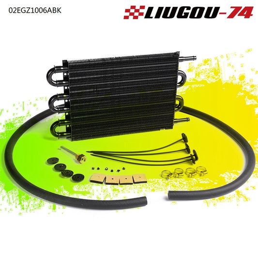 Universal 6 Row Aluminum Remote Transmission Oil Cooler Radiator Converter Kit - v