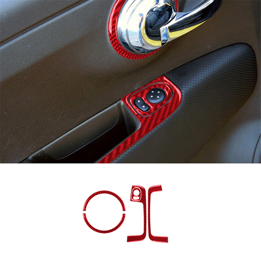 5x Red Carbon Fiber Interior Door Control Kit Cover Trim For 2012-2015 for Fiat 500