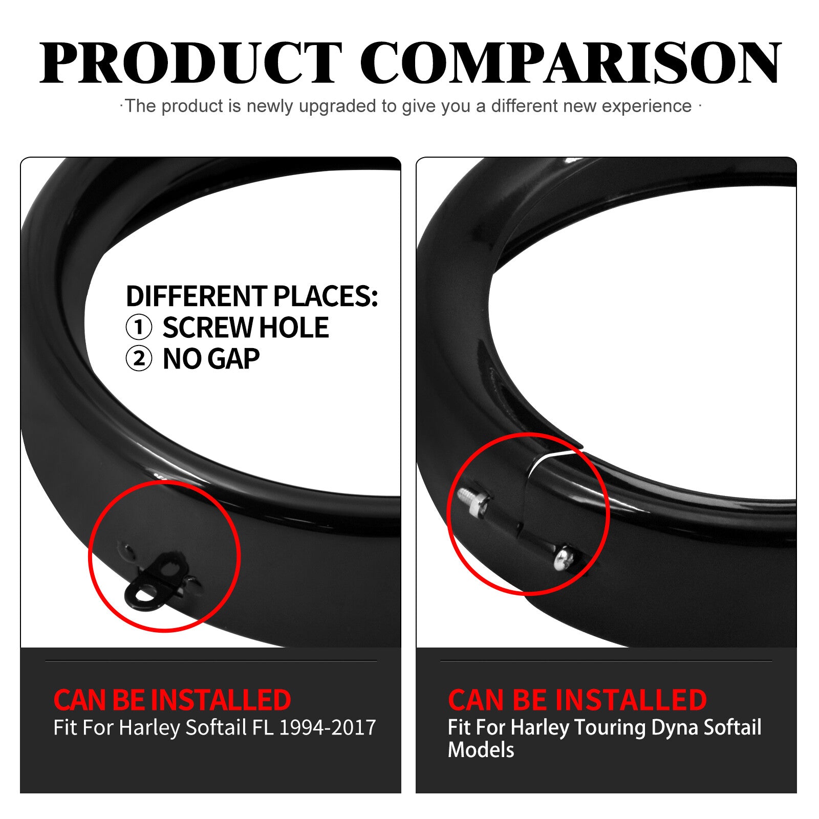 Black 7 Headlight Visor Ring Trim Cover Fits for Harley Softail FL 1994-2017