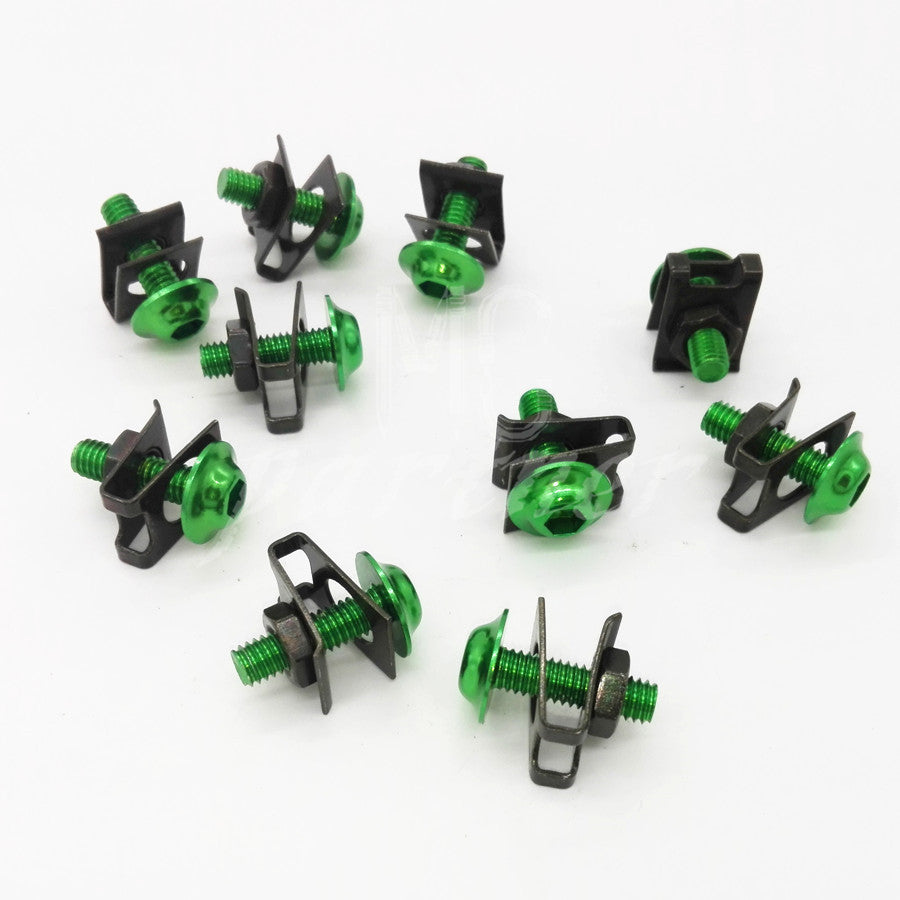 10 x Green M6 6mm Aluminum Fairing Bolts Kit Body Fastener Clip Screw Sportbike Q